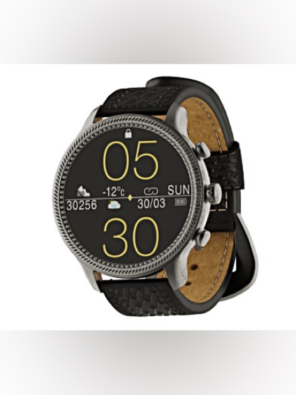 🆕 Wrangler Round Silvertone Smartwatch Leather Strap Android iPhone Compatible